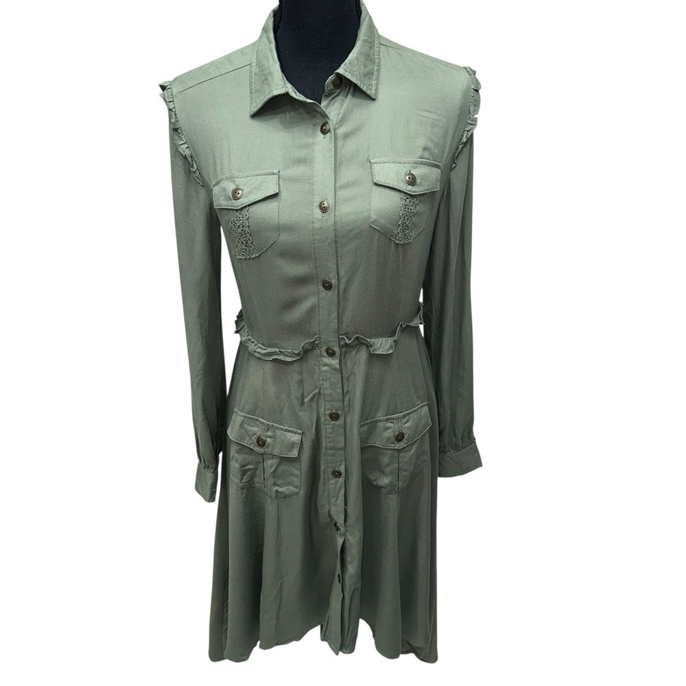 Matilda Jane Womens Button Up Dress Size Small Green Long Sleeve Rayon‎